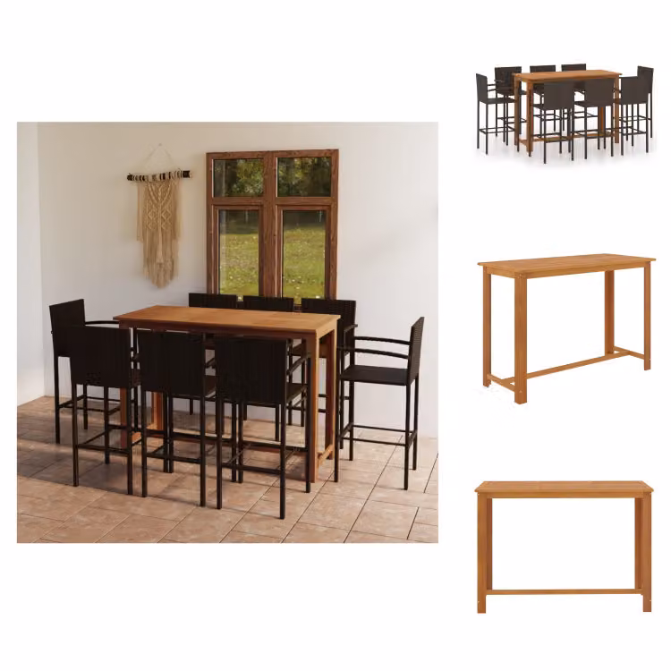 vidaXL Set bar da giardino 9 pezzi marrone - Set di mobili da giardino