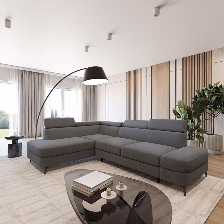 Divano ad angolo Masseno AVISE Q L-S con funzione letto a L, divano con contenitore, divano da salotto, divanetto, divano letto, set divani - Grigio, QUELLE 92