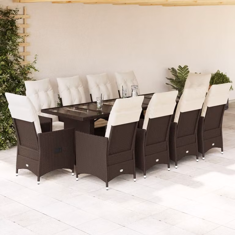 Maison Exclusive - Set Bistrò da Giardino 11 pz con Cuscini in Polyrattan Marrone