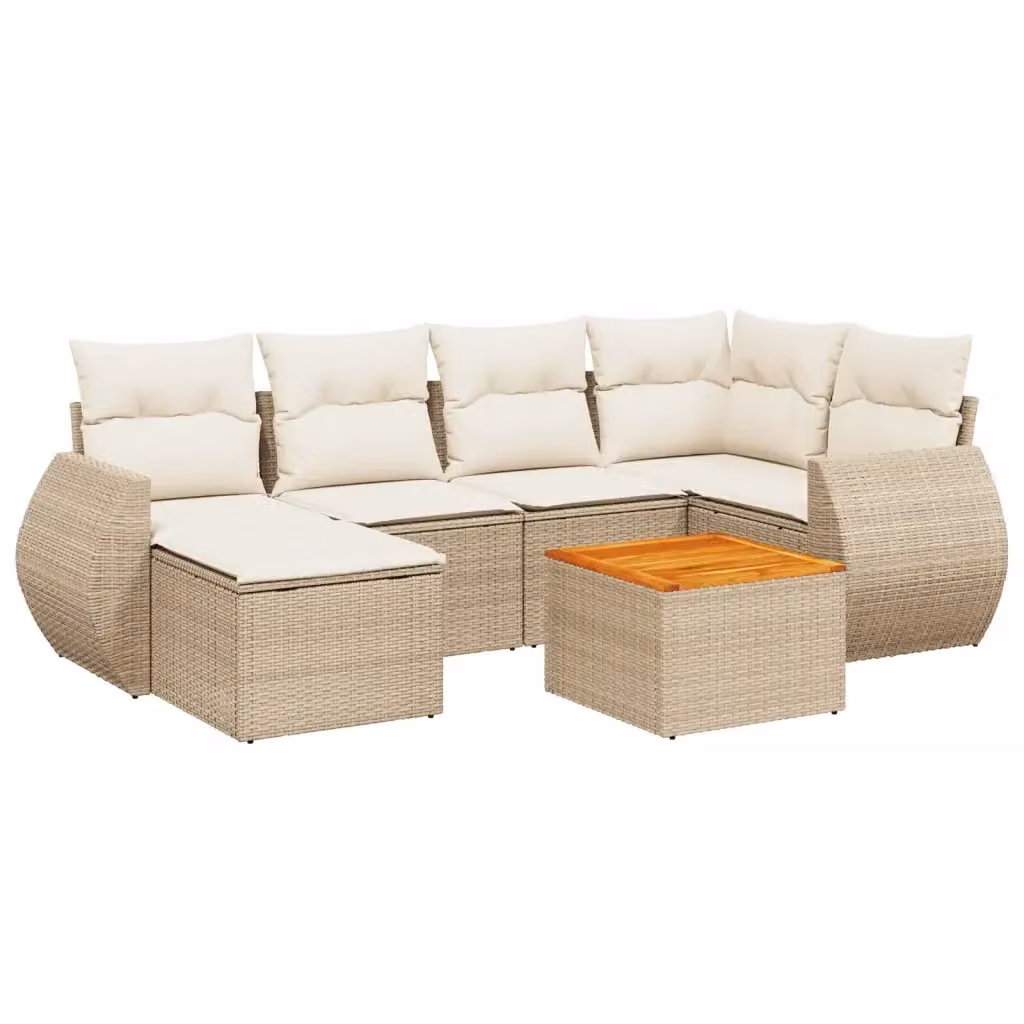 vidaXL Set Divani da Giardino 7 pz in Polyrattan Beige con Cuscini e Tavolino da Esterno – 2