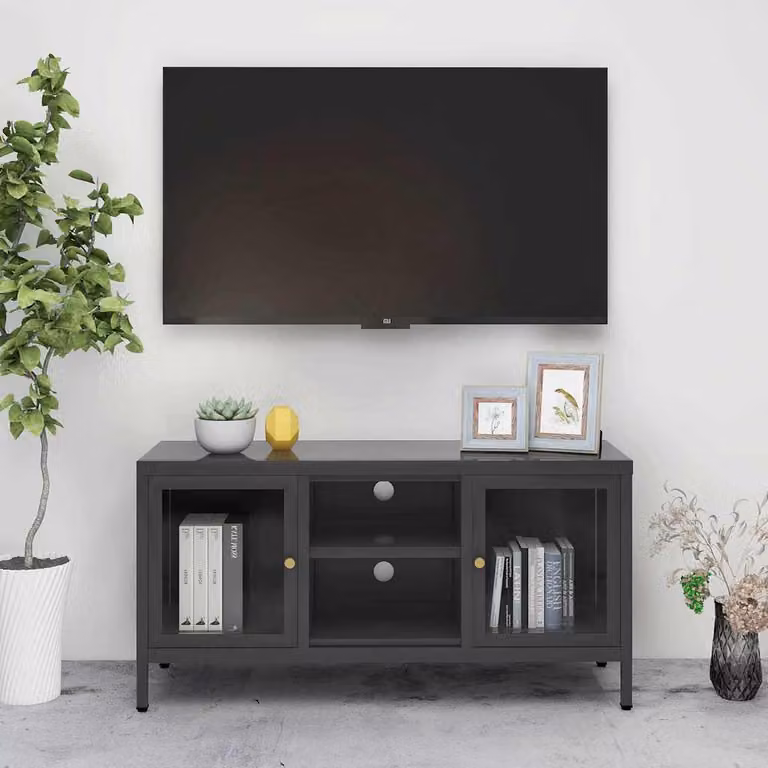 Mobile TV vidaXL in acciaio e vetro, colore antracite, L 105 cm x P 35 cm x H 52 cm