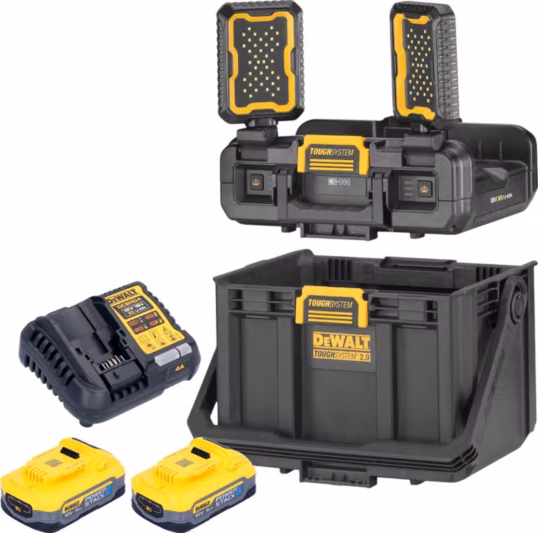 DeWalt DWST08061-1 Cassetta portautensili con luci integrate 395 x 352 x 255 mm ToughSystem 2.0 + 2x batteria Powerstack 5,0 Ah + caricatore