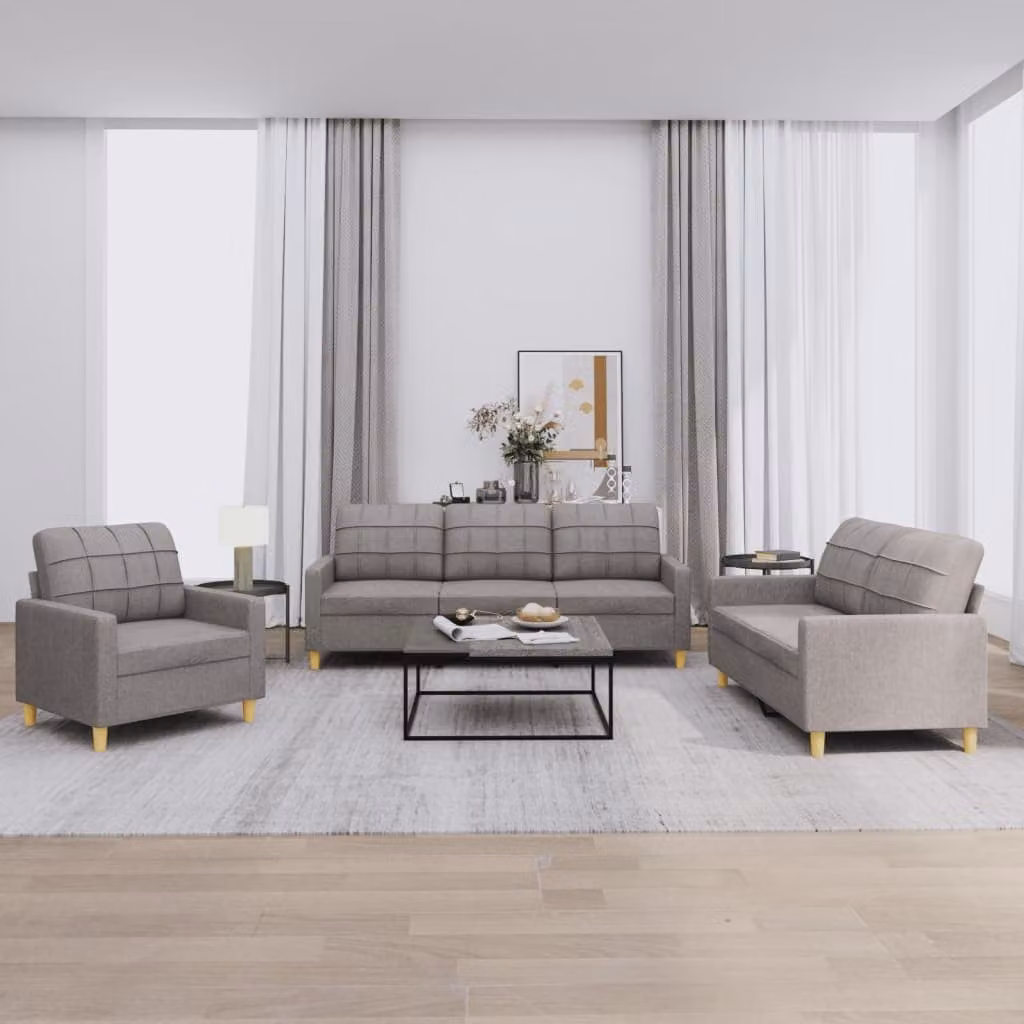 Set di divani vidaXL da 3 pezzi in tessuto beige e grigio con cuscini per soggiorno – 1