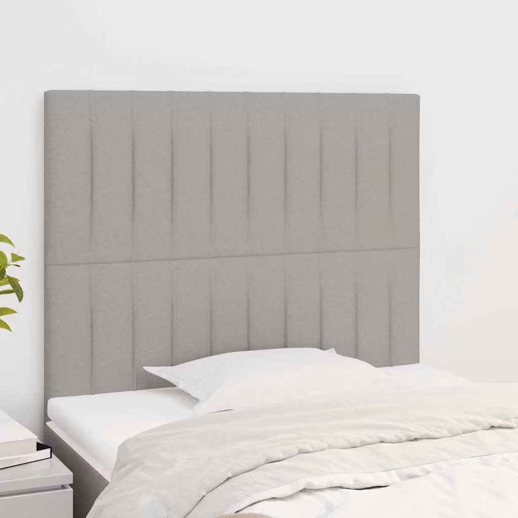 Testiera per letto vidaXL in tessuto grigio chiaro con struttura in legno e pannello imbottito, L: 80 cm, P: 5 cm, H: 118-128 cm