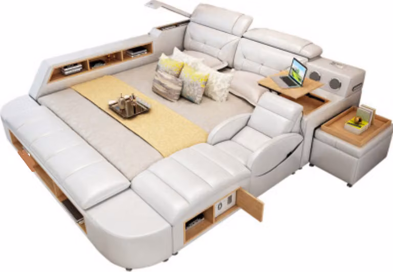 Doppel Luxus Design Leder Bett Polster Betten USB Hotel Multifunktion Sound