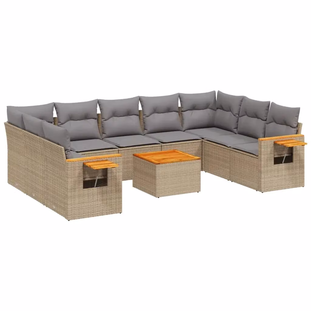 vidaXL Set Divano da Giardino 10 pz in Polyrattan con Cuscini Beige e Tavolino da Esterno – 2