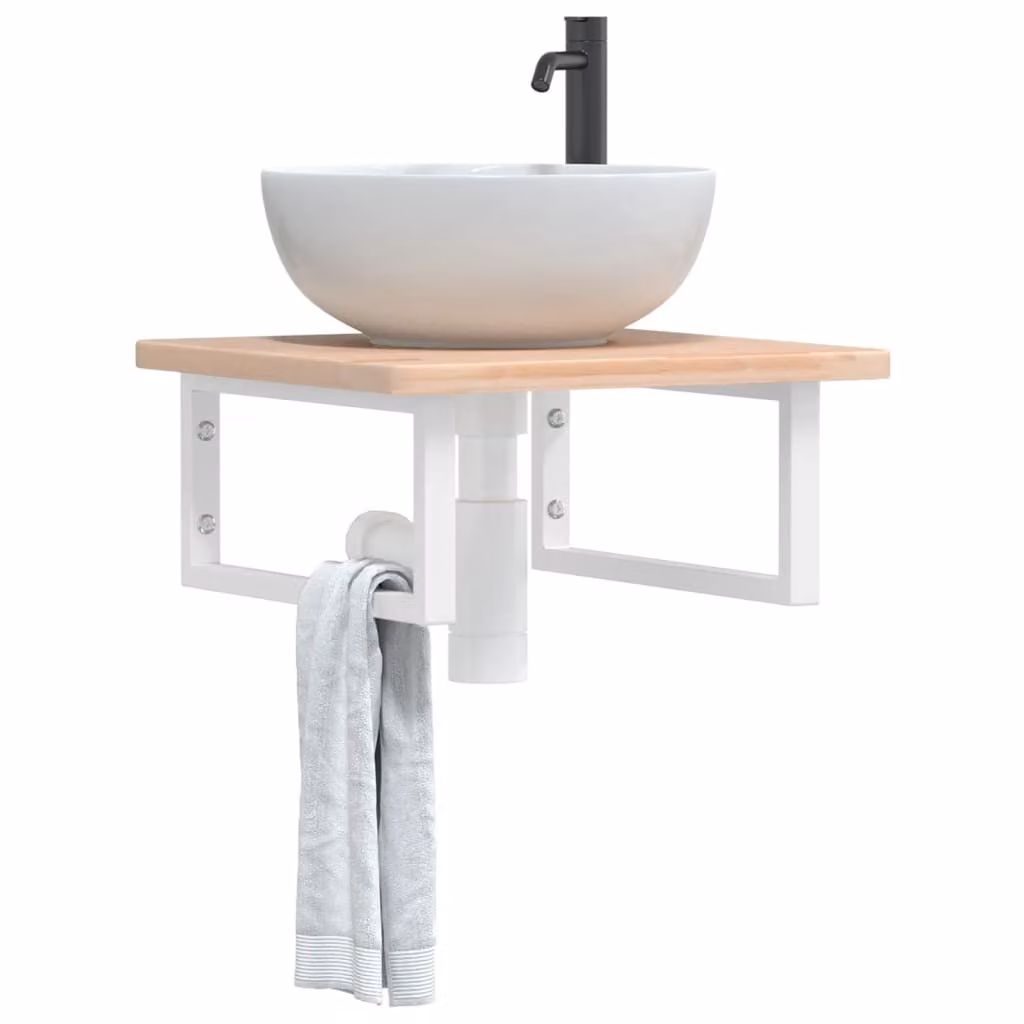 vidaXL Ripiano da parete per bagno in legno di rovere e metallo, moderno, marrone e bianco