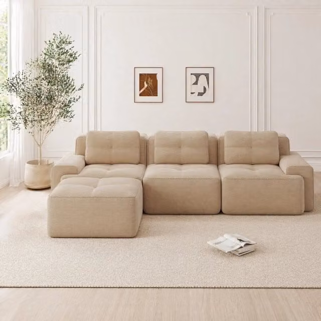 Divano modulare angolare 293x177 cm in tessuto a coste beige HOMVRA