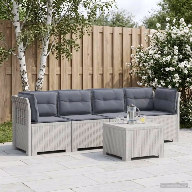 Set da giardino moderno vidaXL a forma di L con divano da 4 posti, tavolino e cuscini, in stile rattan resistente alle intemperie, disponibile in bianco o grigio