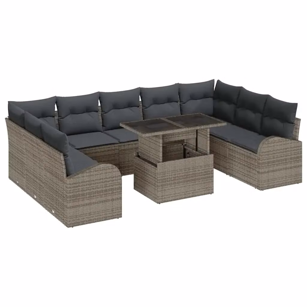 Set Divano da Giardino Moderno vidaXL in Rattan Grigio con Tavolino e Cuscini Imbottiti – 2