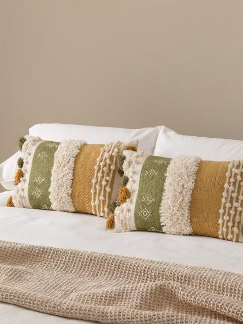 Set di 2 cuscini Hana Kenay Home gialli a righe in cotone, forma rettangolare 30 x 30 cm