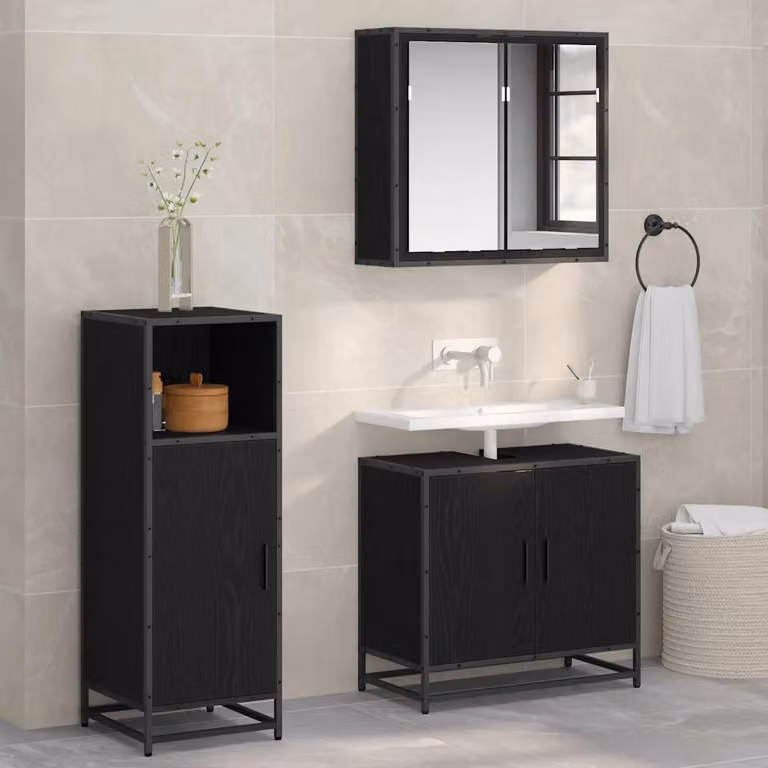 Set di mobili per il bagno moderno vidaXL in nero opaco, L: 35 cm, P: 37,5 cm, H: 99 cm