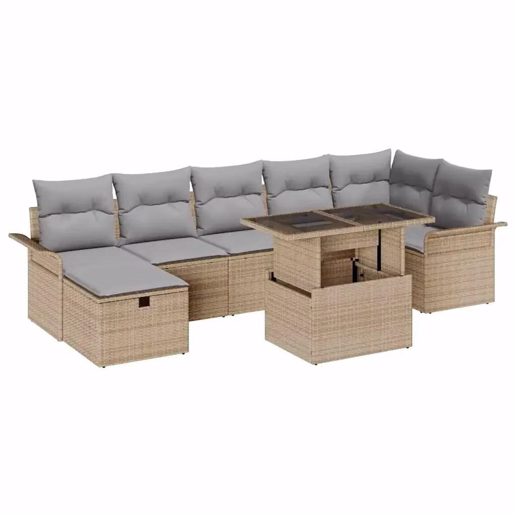 Set Divano da Giardino a L vidaXL in Polyrattan Beige con 8 Pezzi e Cuscini – 2