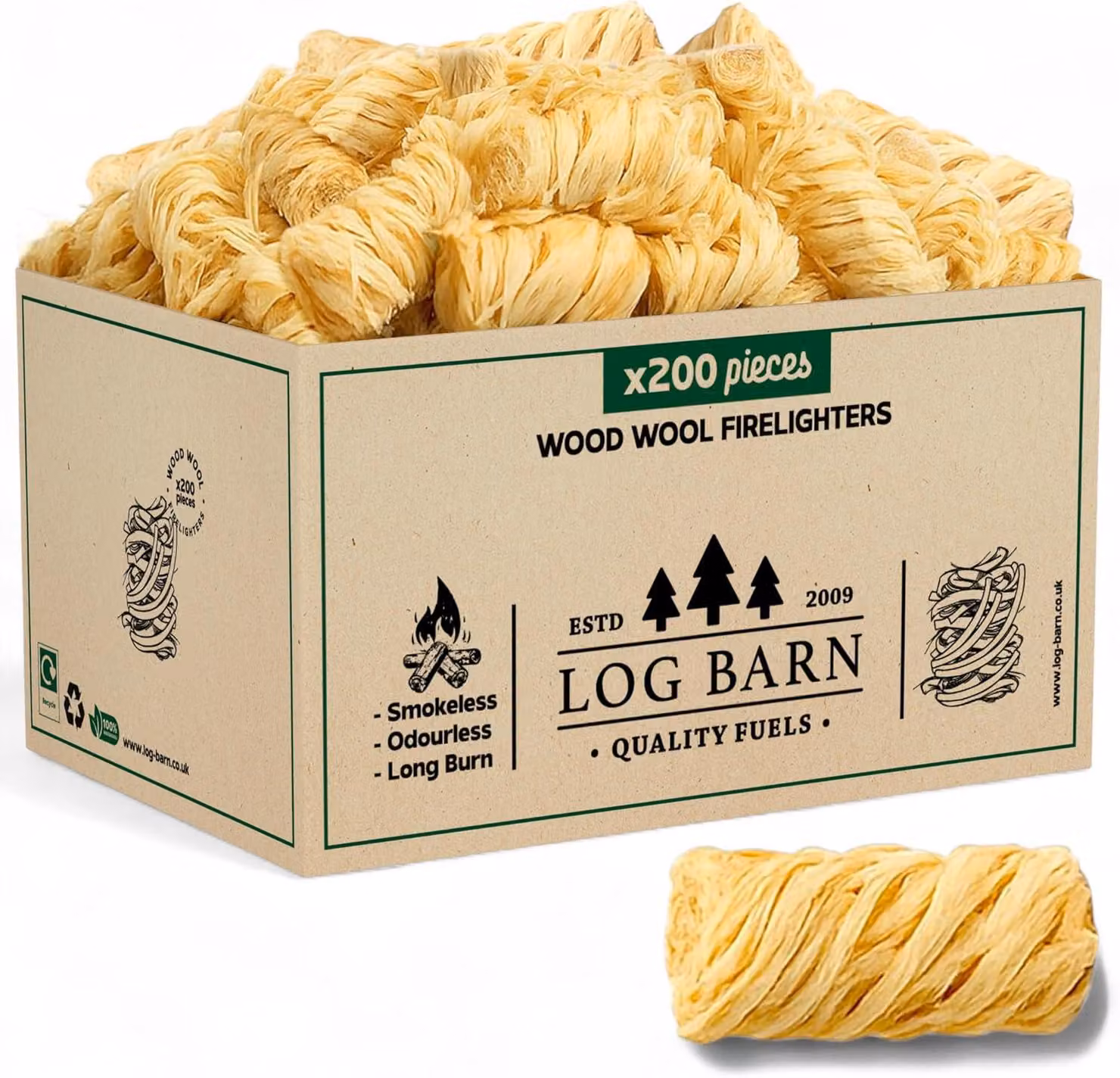 Cubetti di accensione in lanugine di legno naturale, confezione da 200 pezzi, ecologici, adatti per stufe e barbecue