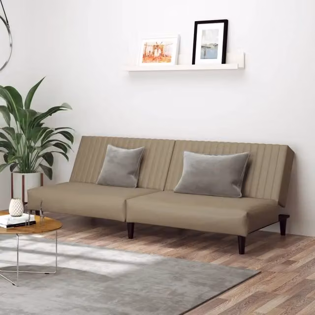 Divano Letto Click-Clack vidaXL in Similpelle Beige con Funzione Letto e Poggiatesta Regolabile, L/P/H: 200 x 140 x 84,5 cm