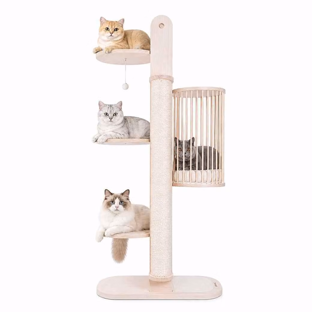 Torre tiragraffi PetRhein 170 cm – Torre per gatti a più piani con 5 piattaforme, cuccia e amaca – Torre robusta con pali tiragraffi in sisal