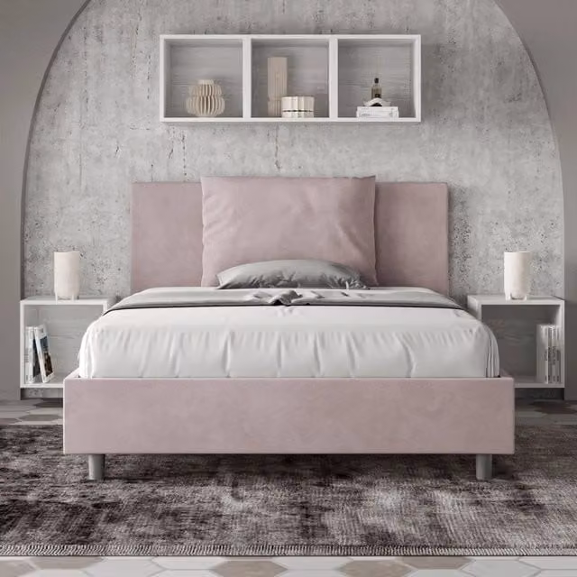 Letto queen size Antea con rete imbottita in microfibra colore glicine L 150 cm x P 200 cm