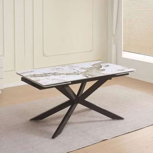 Tavolo allungabile Roxane con piano in ceramica effetto marmo arabesque bianco 160x90x76H