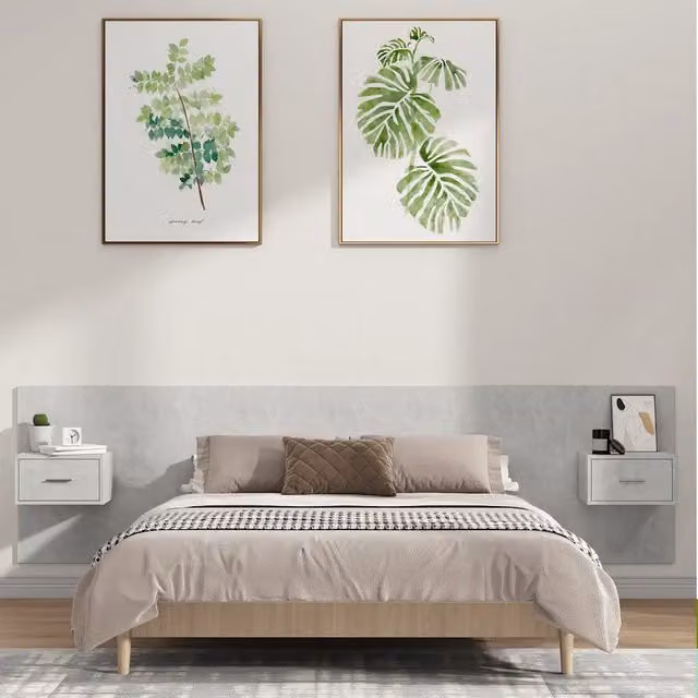 Testiera Letto con Comodini Integrati vidaXL in Legno Multistrato Grigio – 1