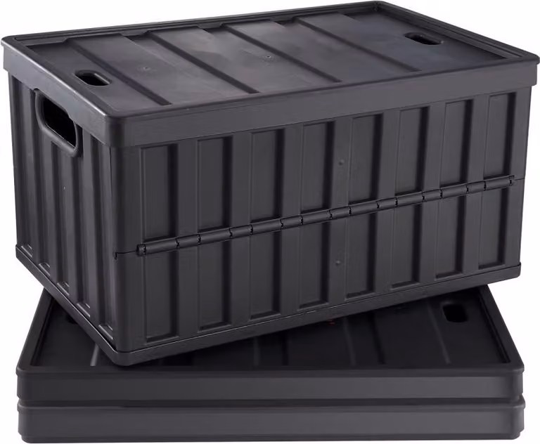 set di 3 scatole pieghevoli professionali da 65L in PP - Scatola per il trasporto con coperchio - Scatola pieghevole con maniglia - Scatole impilabili - Scatola per lo stoccaggio - Scatole pieghevoli Scatole impilabili per lo stoccaggio e il trasporto