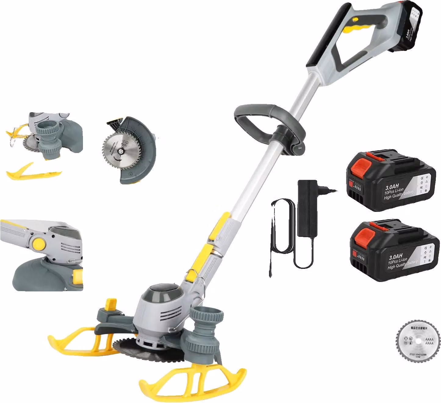 Tosaerba a batteria, tagliabordi e tagliabordi 2 in 1, regolabile in altezza, 2 batterie