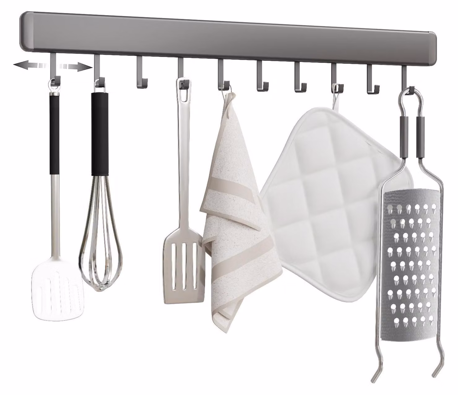 Omgoods - Portaoggetti da cucina con 10 ganci regolabili per montaggio a parete
