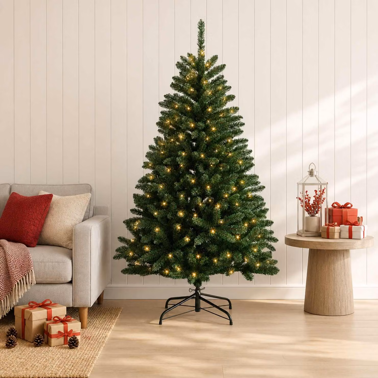 Albero di Natale artificiale pieghevole, altezza 150 cm, con 150 luci a LED