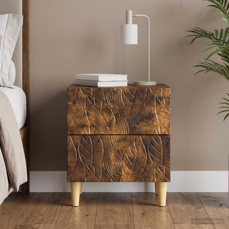 Comodino moderno vidaXL in legno ingegnerizzato color rovere fumo L: 43 cm, P: 34,5 cm, H: 48 cm