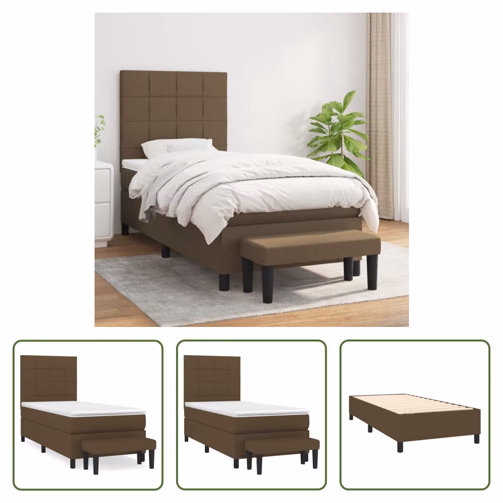 The Living Store Letto a molle con materasso marrone scuro 80x200 cm in tessuto