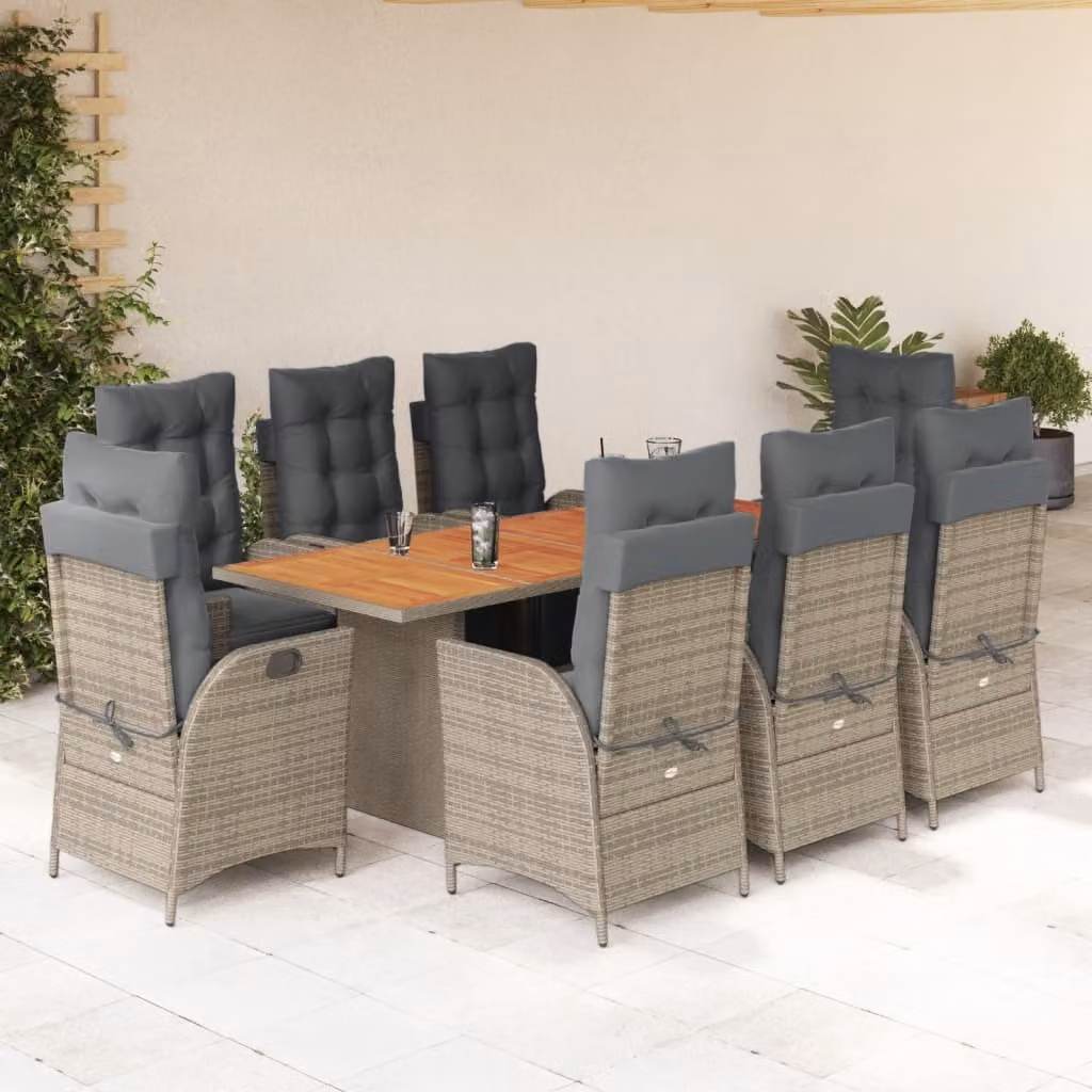 Maison Exclusive - Set da pranzo da giardino 9 pezzi con cuscini in polyrattan grigio
