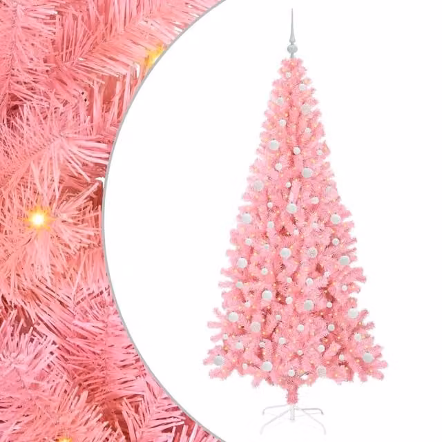 Albero di Natale moderno vidaXL in PVC rosa con 300 LED luce bianca calda, Altezza: 210 cm