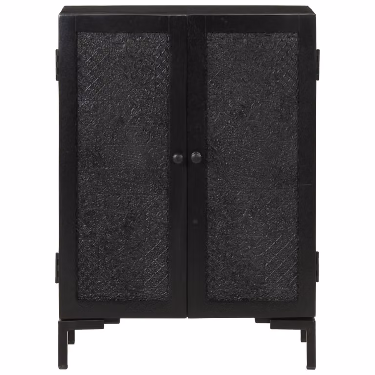 vidaXL Credenza nera 55x30x77 cm in legno massiccio di mango e ferro