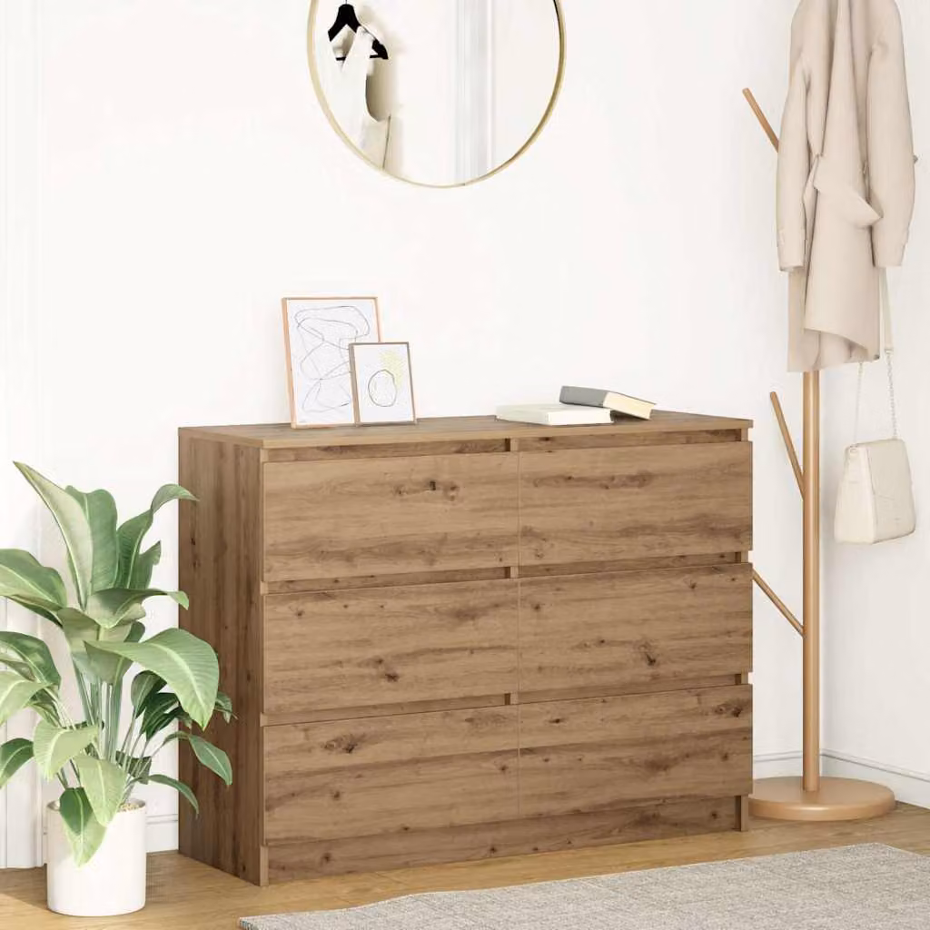 Credenza minimalista vidaXL in legno multistrato color rovere, L 100 x P 35 x H 76 cm