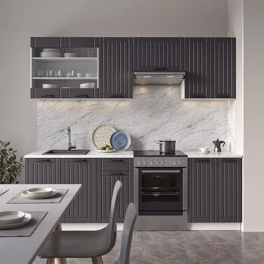 Cucina componibile Fame-Line Vicco in stile rustico, colore Antracite e Bianco, L: 240 cm, P: 60 cm, H: 81.6 cm – 2
