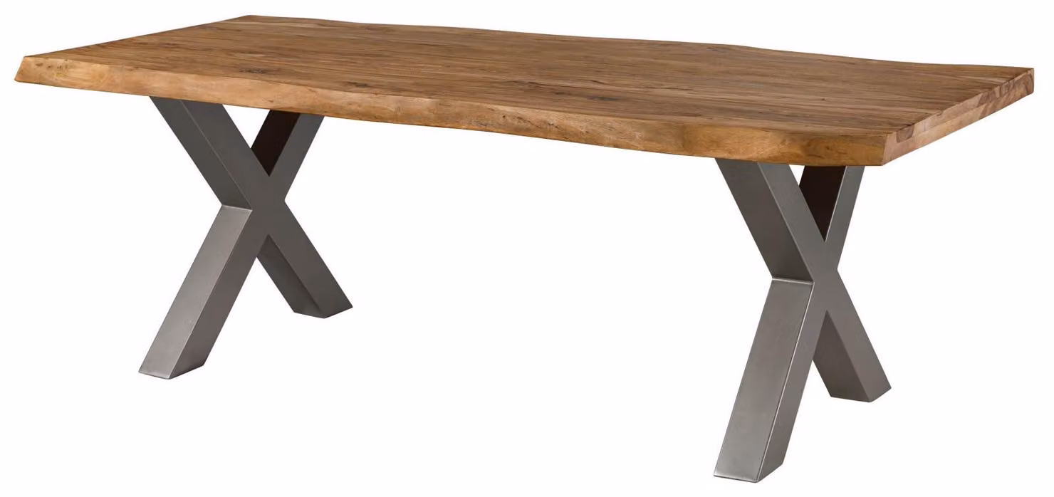 MASSIVMOEBEL24 | FREEFORM 5 tavolo da pranzo in legno di sheesham - verniciato natur / gambe in ferro X argento matt 260x100