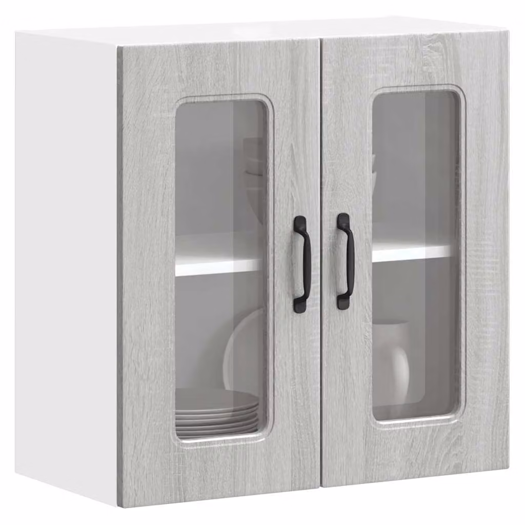 Pensile da cucina moderno vidaXL Kalmar con ante in vetro, Grigio, L: 60 cm, H: 60 cm, P: 31 cm