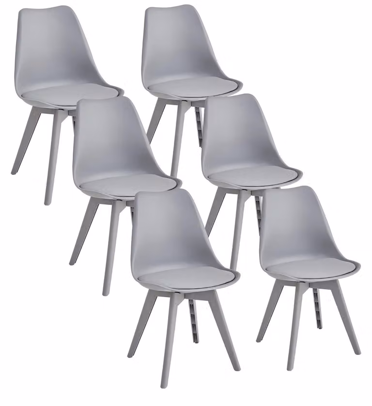 Set di 6 sedie da pranzo - Sedia imbottita moderna - Rivestimento in ecopelle - Gambe in plastica - Adatta per sala da pranzo, cucina e soggiorno - Dimensioni: 82x55x48 cm - Gambe grigie