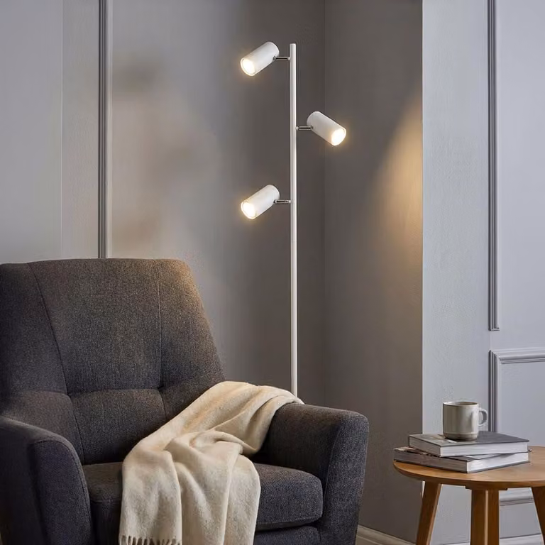 Lampada da terra, con faretti orientabili, 3 luci, bianca, altezza 154 cm
