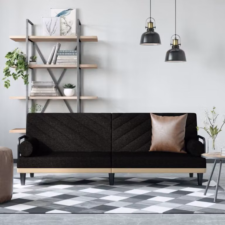Maison Exclusive - Divano letto con braccioli, rivestito in tessuto nero