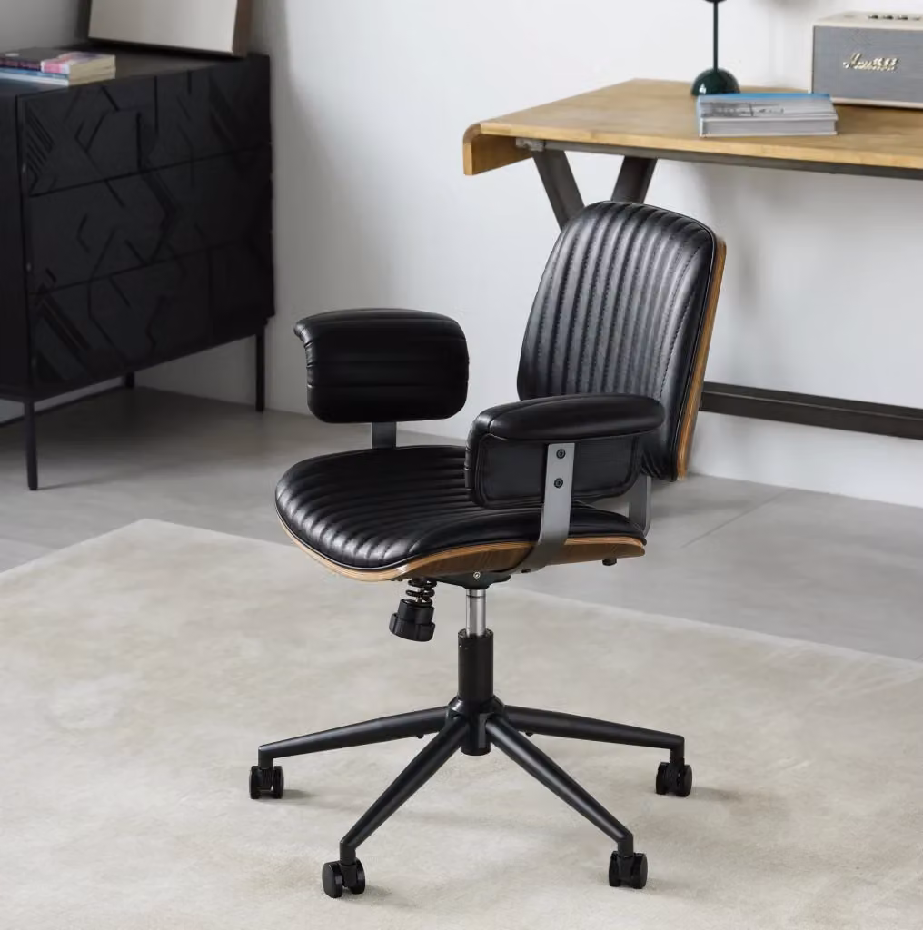 Sedia da ufficio girevole MODFU in pelle sintetica nera con braccioli e base in metallo e plastica – 2