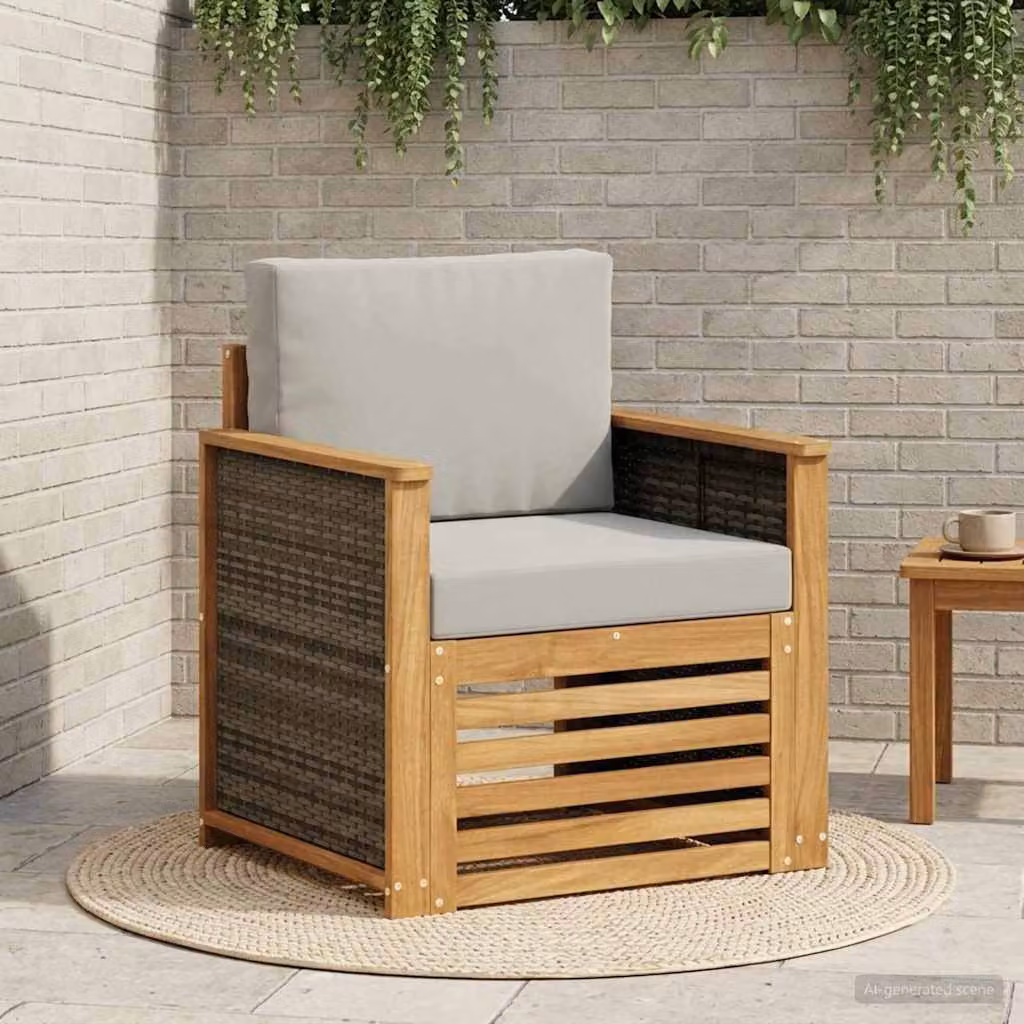 Divano centrale da esterno vidaXL in legno di acacia con cuscini beige, grigio o marrone