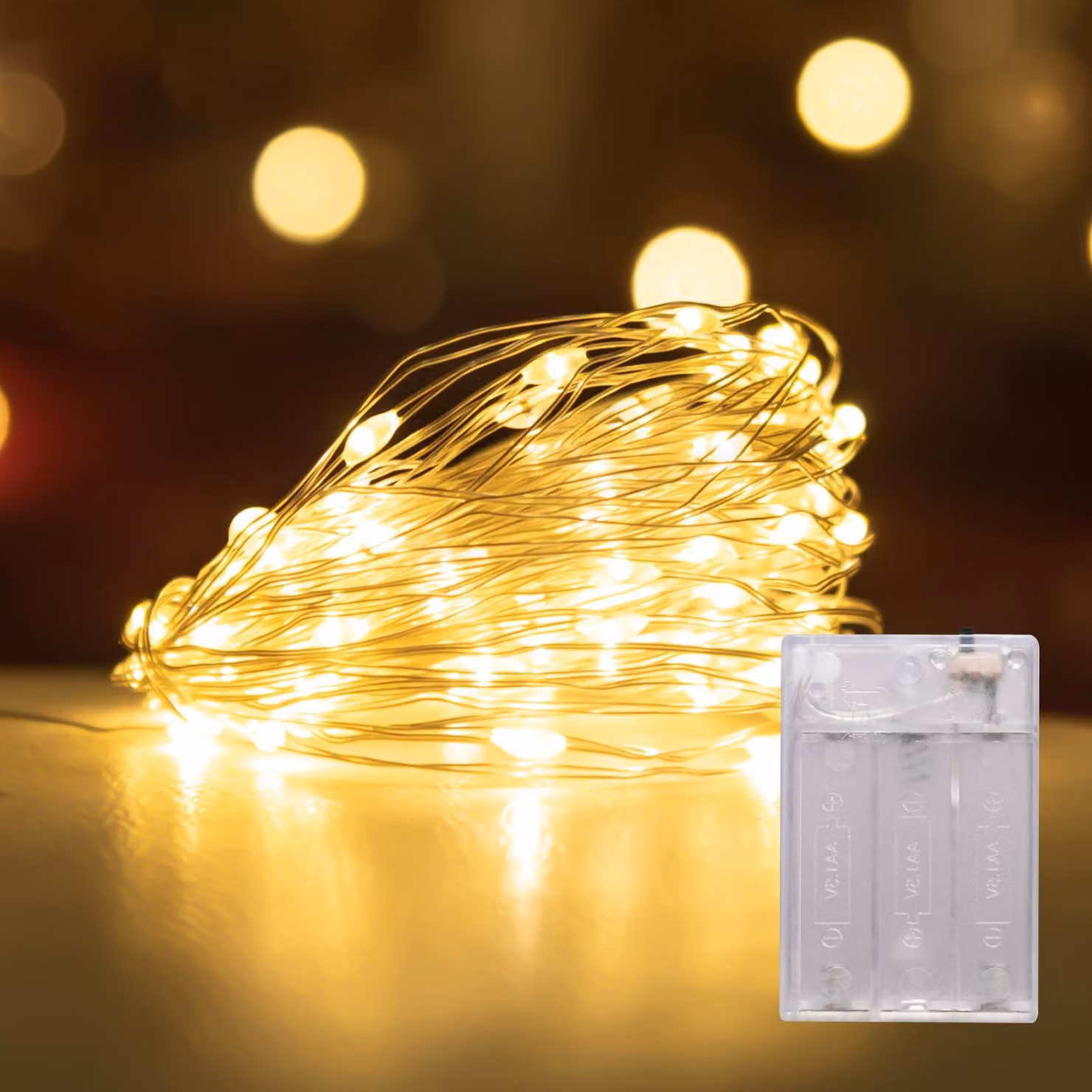 Catena luminosa, micro LED, luce bianca calda, 2 metri, alimentazione a batteria, per decorazioni