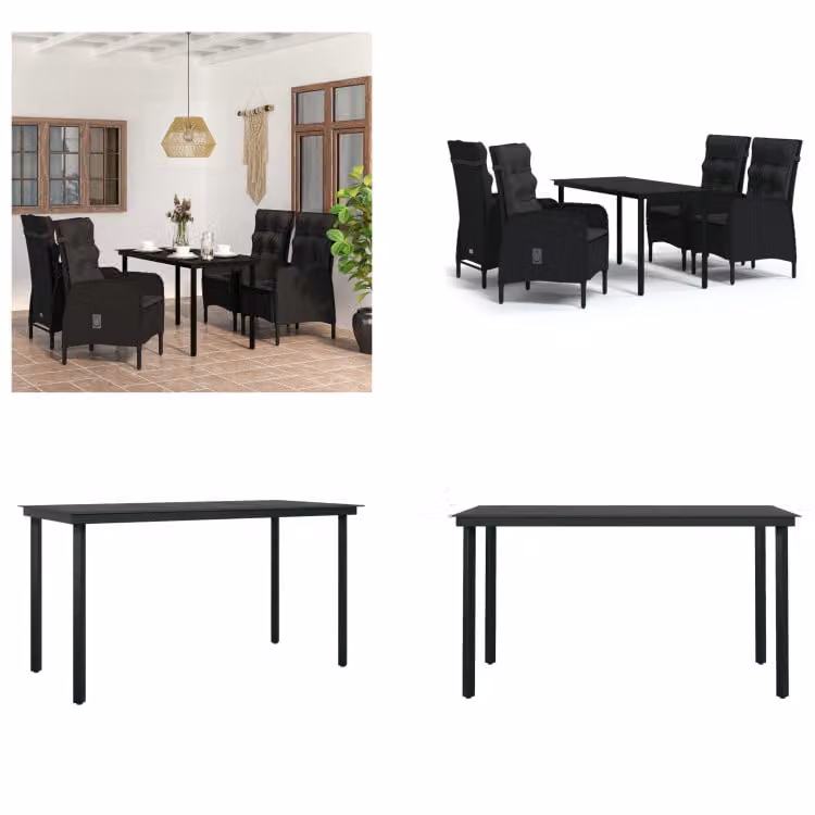 vidaXL Set da pranzo da giardino 5 pezzi con cuscini nero - Set da pranzo da giardino - Set da pranzo da giardino - Set di mobili da giardino - Set di mobili da giardino
