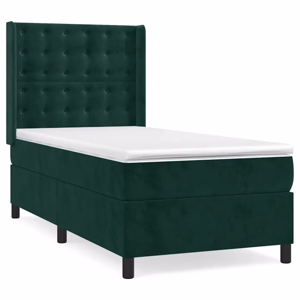 Letto con Giroletto a Molle e Materasso Ibrido vidaXL in Velluto Verde Scuro e Bianco L/P/H: 90 x 200 x 128 cm – 2