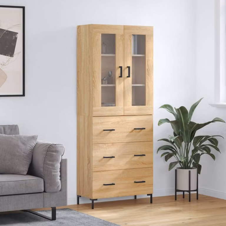 Credenza moderna vidaXL in rovere color marrone con ante a battente e ripiani interni L: 69,5 cm, P: 34,0 cm, H: 180,0 cm