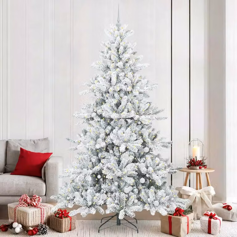 Albero di Natale Artificiale Moderno vidaXL Bianco con Luci LED Warm White e Rami in PVC e Metallo, Altezza: 240 cm
