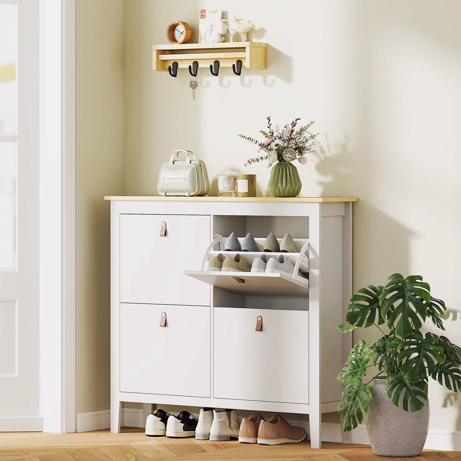 Scarpiera Slim HOMCOM con 4 Cassetti per 20 Paia di Scarpe, Ripiani Regolabili, Bianco, L: 105 cm, P: 24 cm, H: 95.5 cm – 2