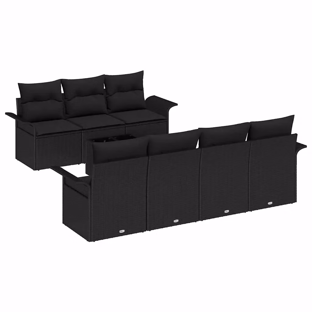 Set Divano da Giardino vidaXL 8 Pezzi Nero con Cuscini e Tavolino in Polyrattan e Acciaio – 2
