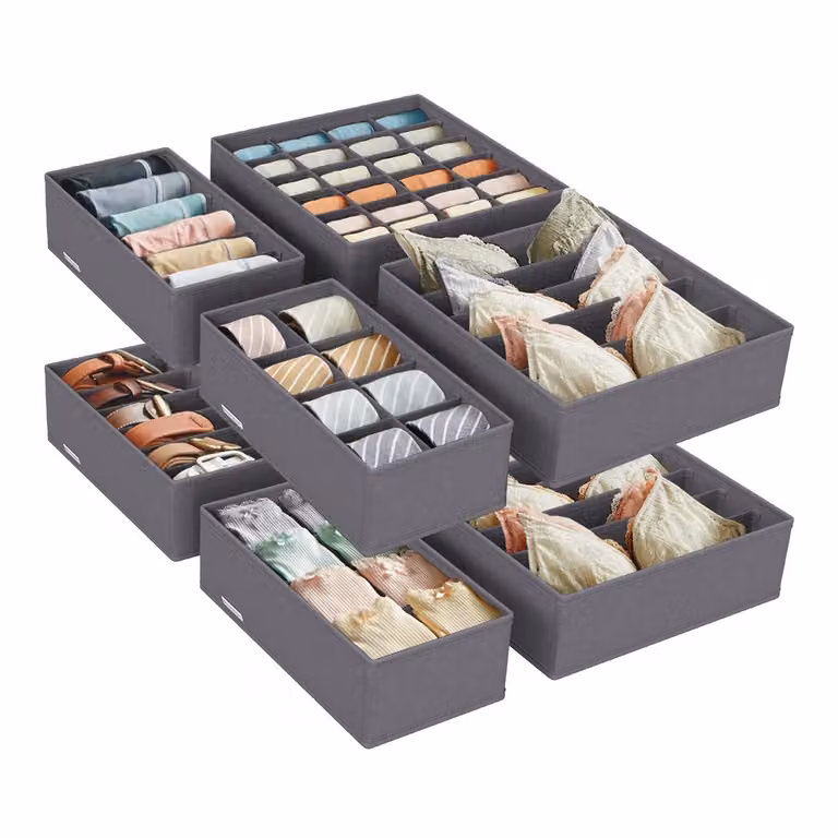 Set di Divisori per Cassetti per Biancheria Intima Pieghevole, Grigio