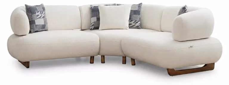Divano angolare modulare a forma di L, beige e bianco, per soggiorno, divano componibile moderno